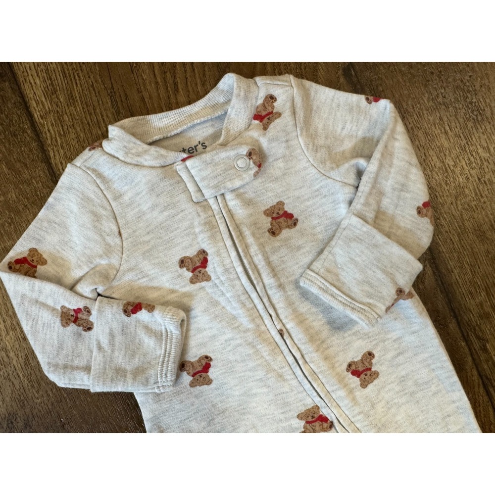 Carter's Sleeper Unisex Baby Preemie Gray Good Teddy Bear Zip Footed One Piece